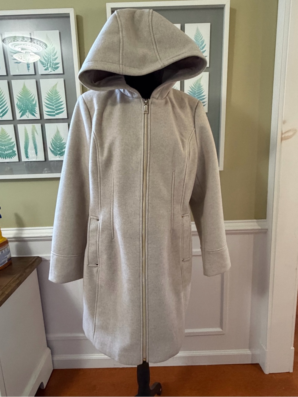 Vince Camuto Light Gray Hooded Wool-Blend Coat